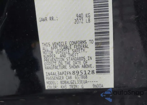 2015 Nissan Altima 2.5/2.5 S/2.5 Sl/2.5 Sv from USA, damaged, VIN 1N4AL3AP2FN895128